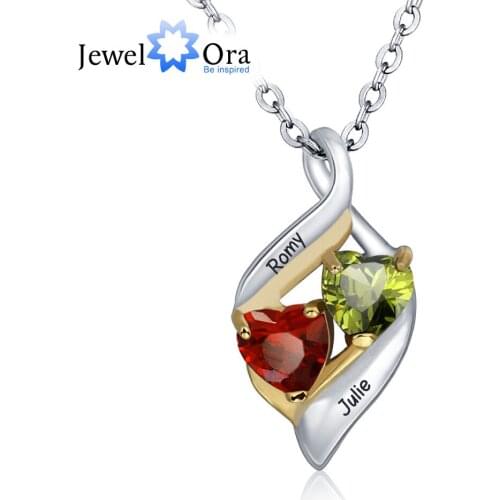 Personalized Pendants Necklaces DIY Birthstone Couple Hearts 925 Sterling Silver Mother Daughter Necklaces (JewelOra NE101328)