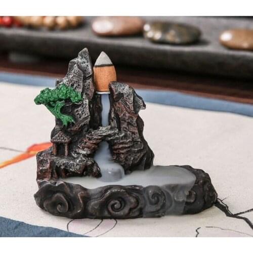 Resin Backflow Incense Burner Buddha Incense Holder Aromatherapy Censer For Home Office Teahouse Decor + 20pcs Incense Cones