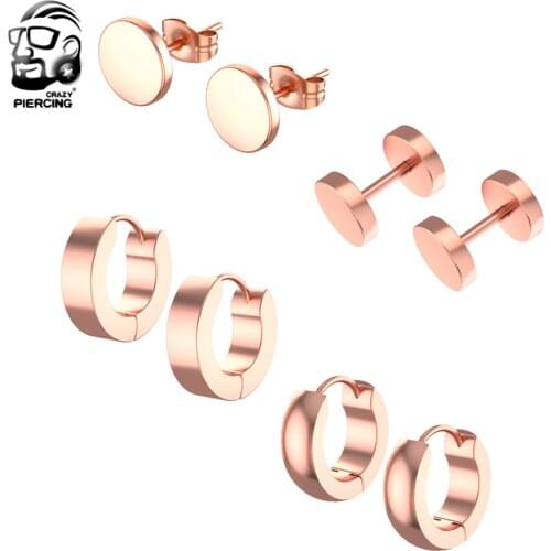 4 Pairs 4 Types Ear Studs Unisex Black Steel Rosegold Piercing Earring For Women Men Punk Gothic Barbell Ear Rings Body Jewelry