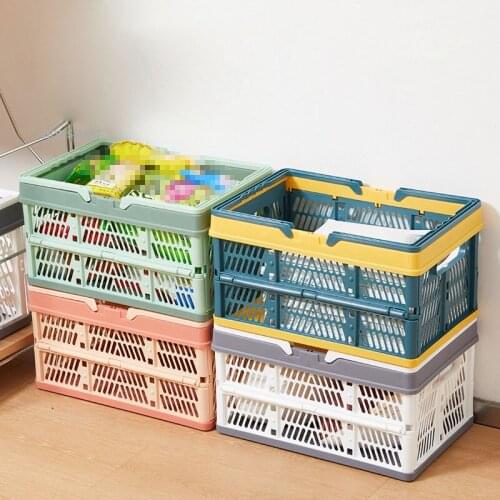 Folding Storage Basket Collapsible Organizer Shopping Camping Containers with Handle Foldable Storage Crate Home Storage Gadgets