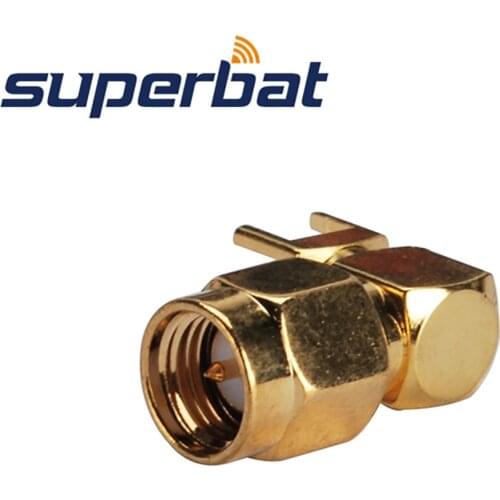 Superbat 10pcs SMA 50 Ohm Thru Hole Solder Plug Right Angle PCB Mount