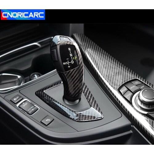 CNORICARC Carbon Fiber Control Armrest Gearshift Head Knob Decorative Cover Trim For BMW F20 F30 F32 F22 Car Styling