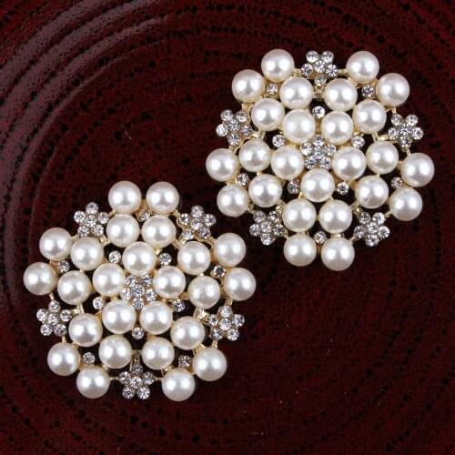30PCS Handmade Vintage Metal Decorative Buttons Crystal Pearl Flower Center Alloy Flatback Rhinestone Buttons Craft Supplies