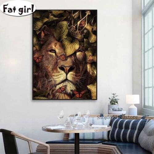 High Quality 5D Animal Diamond Painting Lion Crown Butterfly Embroidery Cross stitch kit mosaic art Northern Europe Wall hanging