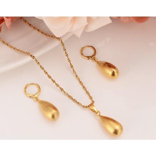 Gold Color Bead Jewelry sets Round Pendant Chain Necklace Ball drop Earrings for Women Arab/Africa Ethiopian Jewelry girlscharms