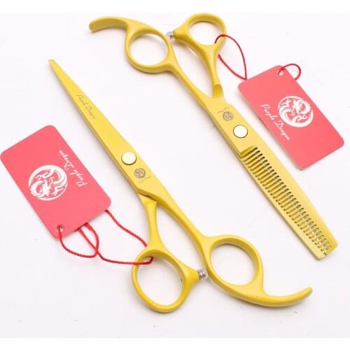 Z1023 6" Purple Dragon Brand Yellow Professional Human Hair Scissors Barber Scissors Thinning Shears Cutting Scissors Style Tool