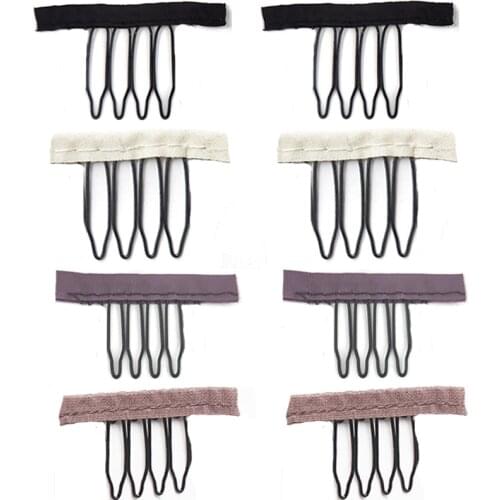 DIANQI 20pcs 4 Teeth Black Clips For Hair Extensions Steel Fork Wig Accessories Stainless Steel Wig Combs For Wig Caps