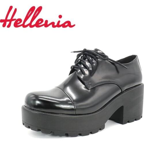 Hellenia New Arrive Autumn High Quality Wedding Party Shoes Comforatable Med Heels Rounded Toe Woman Lace Up Pump in 2017