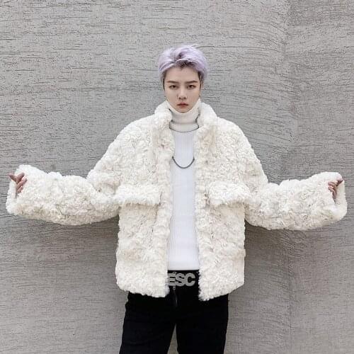 Winter Thick Warm Mens Lambswool Solid White Coffee Coat Turtleneck Male Clothing L10