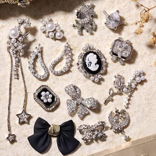 1Pc Charm Zircon Nail Art Rhinestones 3D Bow Wing Flower Cross Tassel Chains Pearls Nail Decorations Jewelry DIY Accessories