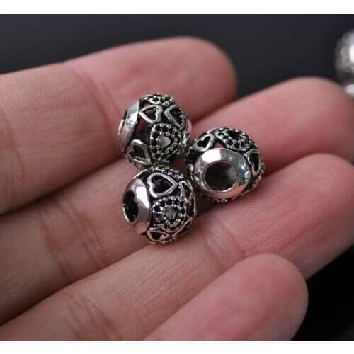 10pcs 10mm Tibetan Silver European Charm Loose Hollow Metal Big Hold Beads 18