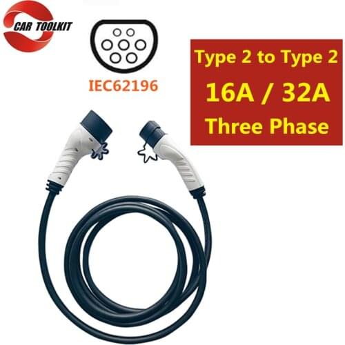 16A 32A Three Phase EV Charger Type 2 to Type 2 IEC 62196 EV Charging Plug TUV/UL Mennekes 2 Connector with 5m Cable