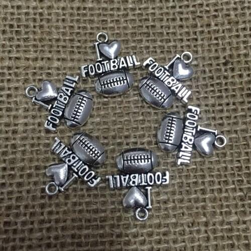 20 Pcs/lot 20x18mm Football Charms for Jewelry Making Antique Silver Plated Pendant for DIY Necklace Bracelets Earrings A056