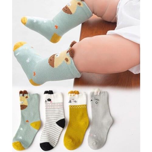 4Pair Kids Soft Cotton Socks Boy Girl Baby Cute Cartoon Warm Dots Fashion Socks Autumn Winter Children Gift