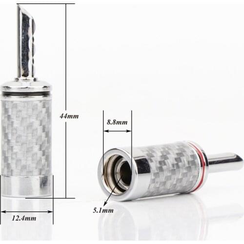 4Pcs High Quality Rhodium plated Brass BFA banana plug Carbon fiber audio speaker cable banana plug socket jack connector