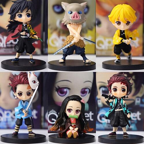 6pcs/set Demon Slayer Kimetsu no Yaiba Figure Q ver. Giyuu Inosuke Tanjirou Nezuko Zenitsu Figurine anime Action figure 5-7cm