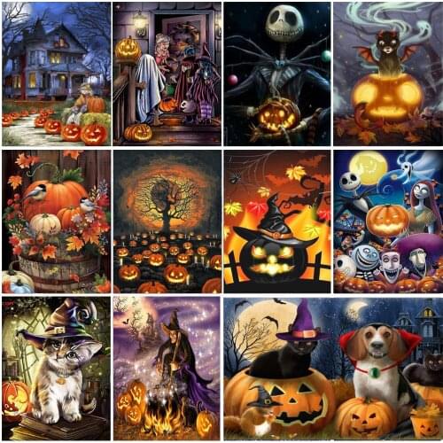 DIY Diamond Painting Halloween scenery Full Round Drill Cross stitch Diamond Embroidery Mosaic Picture of Rhinestones Home Decor