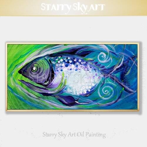 Free Shipping Cheap Price Hand-painted High Quality Modern Fish Oil Painting on Canvas Special Big Fish Oil Painting for Decor
