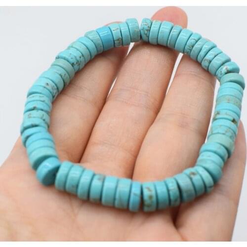 Turquoise roundel white freshwater pearl 8*4mm bracelet 7.5inch FPPJ wholesale beads nature