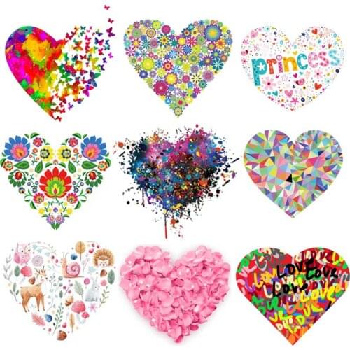 Colorful Heart Patch Stickers Iron On Transfers Vinyl Heat Transfer Iron Patch Summer Style Thermal Transfers Sticker DIY Decor