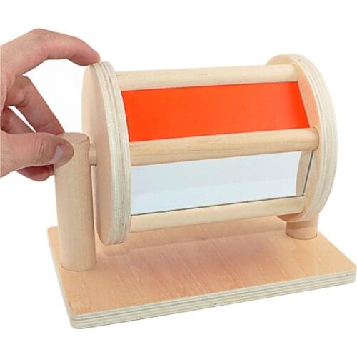 Montessori Materials Wooden Sensory Spinning Drum with Mirror Sounds Drum Educational Toys for Children Baby Toys 0-12 Months