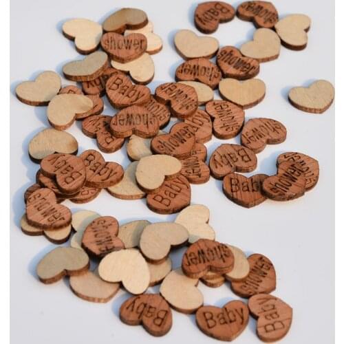 100X Wooden Heart Baby Shower Table Confetti Vintage Affair Rustic Newborn Baby Shower Decoration