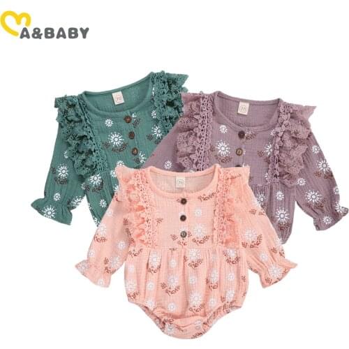 Ma&Baby 0-18M Newborn Infant Baby Girls Flower Romper Lace Ruffles Jumpsuit Autumn Long Sleeve Baby Clothes
