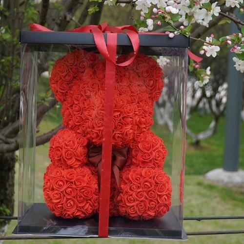 DIY 25 cm Teddy Rose Bear With Box Artificial PE Flower Bear Rose Valentines Day For Girlfriend Women Wife Mothers Day Gifts