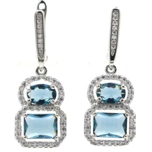 45x23mm Elegant Big European Design Silver Earrings Jewelry Created Green Peridot Women Wedding Dating