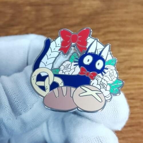 Kikis Delivery Jiji Cat Enamel Pin Collect the lovable black kitty badge from Hayao Miyazakis animated film