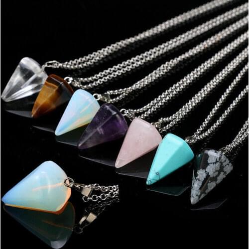 Reiki Pendulum Natural Stone Amulet Healing Tiger Eye Crystal Pendant Meditation Hexagonal Pendulums for Men Women Jewelry Gift