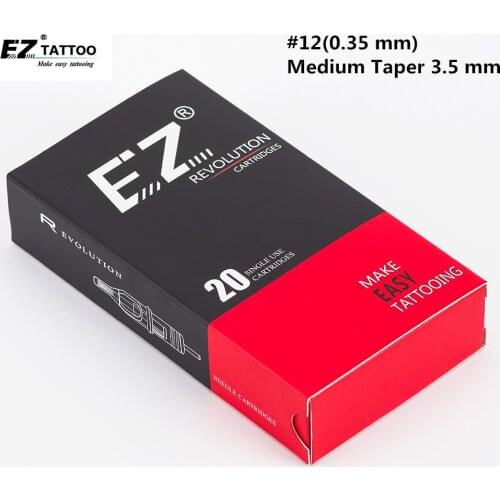 EZ Revolution Cartridge Needles 3.5 MM Medium Taper #12 (0.35 mm) Curved Magnum Needles for Rotary Tattoo Machine & Grips