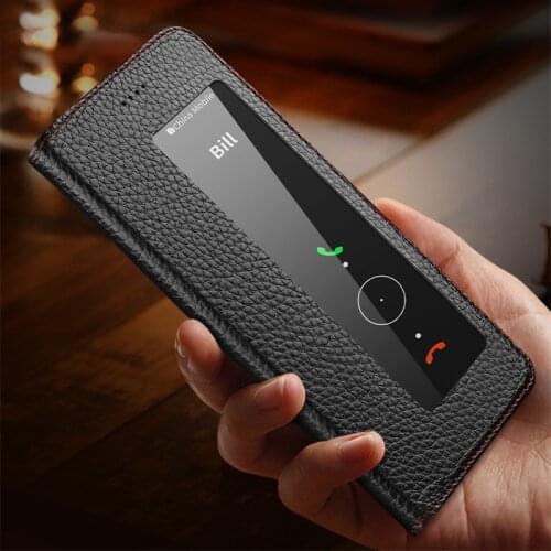 Cowhide P30 Lite Flip Case For Huawei P30 Pro Case Luxury Leather P30 Back Cover Window View Coque For Huawei P30 Lit Case Funda