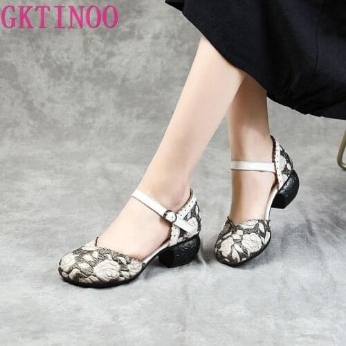 GKTINOO 2021 Summer Women Shoes Genuine Leather Women Pumps Handmade Comfortable Vintage Style High Heels sandals women sandalia