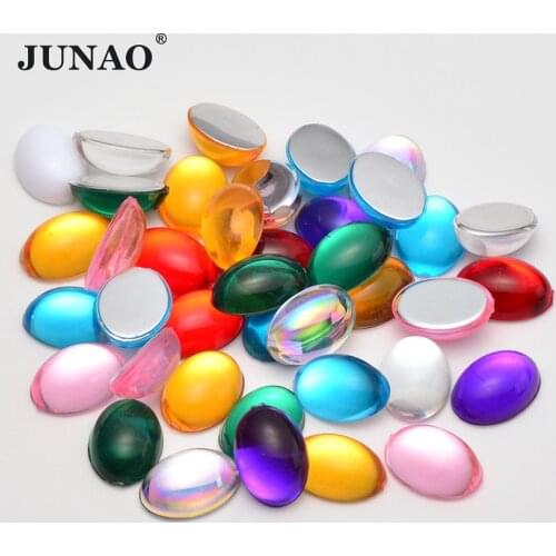 JUNAO 10x14mm 13x18mm Mix Color Cabochon Rhinestones Acrylic Flatback Gems Oval Crystals Beads Non Sewing Strass for DIY Crafts