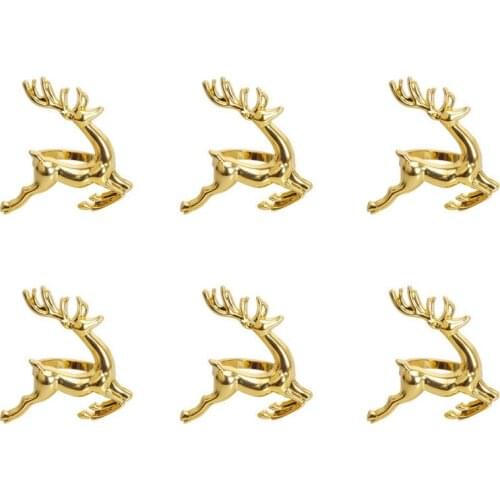 Napkin Rings,6Pcs Gold Elk Napkin Rings for Place Settings,Wedding Receptions,Christmas,Thanksgiving and Home Kitchen