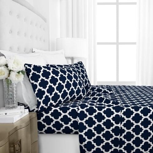Plaid Print Sheet Set 4 In 1 Fitted Bed Sheet Pillowcases Flat Bed Sheet Geometric Coverlet ( No Filler/Quilt Cover Inside )