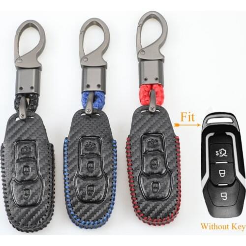 Kutery 3 Butttons Leather Remote Key Case Cover Fob For Ford Edge Mondeo Mustang Car Accessories