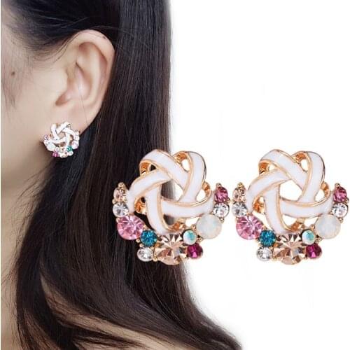 Colorful Rhinestone Flower Earrings Ear Cuff Non Pierced Ear Clip on Earrings For Women Wedding Party Brincos