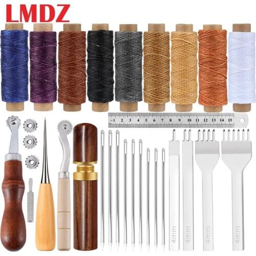 LMDZ Leather Overstitch Wheel Awl Set Punch Hole Hand Stitch Sewing Holes Flat Waxed Thread Leather Triangle Needles DIY Craft