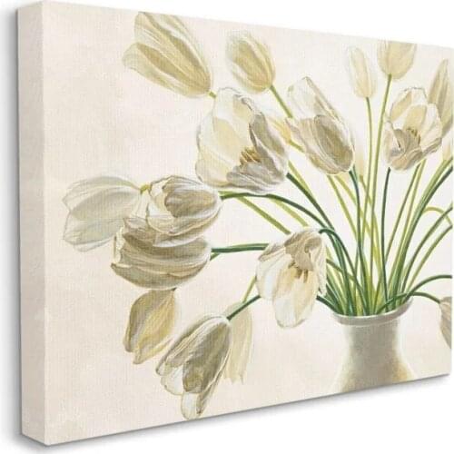 Wall Art Canvas Tranquil White Tulip Bouquet Print Posters Leaf Painting Picture Home Decor Living Room Modern Artwork Modular