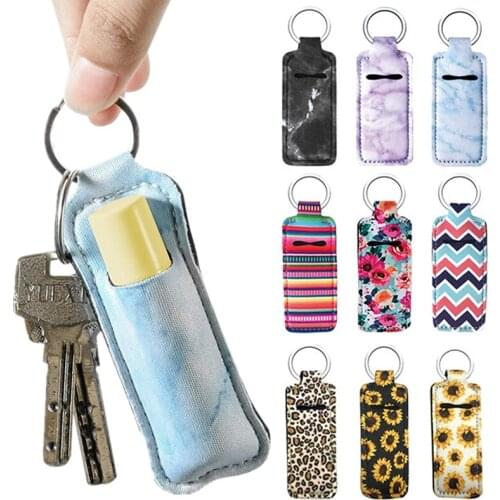 New Fashion Lipstick Bag PU Leather Keychain Key Buckle Lip Balm Lipsticks Keyrings Handbag Pendant Key Accessories Friends Gift