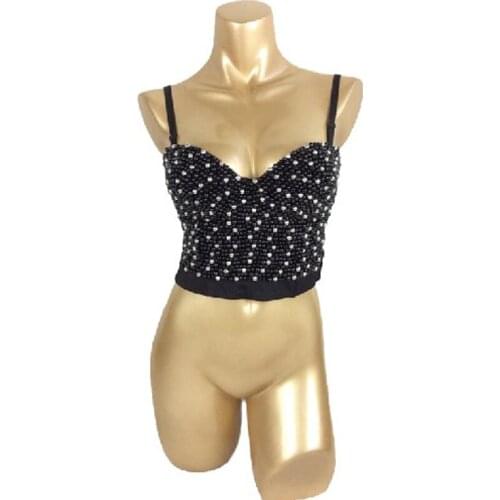 2018 New WomenS Sexy Party Club Bra Push Up beaded Rave Bra Nightclub Costumes Bras Clubwear Top brassiere Bustier Gothic Bras