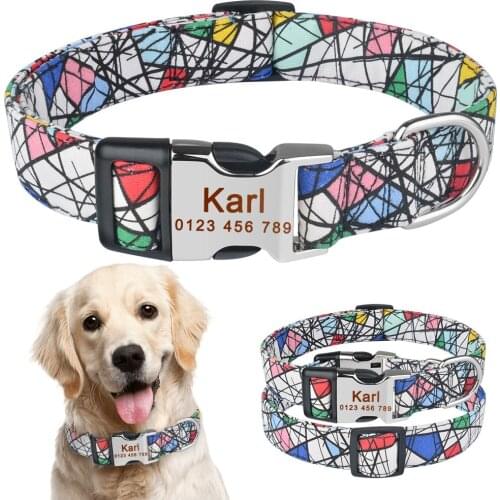 AiruiDog Personalized Dog Collar Free Engraved Small Medium Name Puppy Polyester Collars