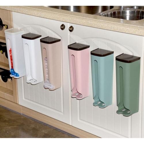 Plastic Garbag Bag Storage Holder Creative Kitchen Bathroom Accessories Wall Mounted Trash Bag Storage Box Cotton Pad Container