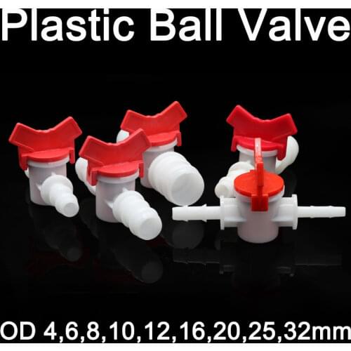 1pcs Platics 4mm 6mm 8mm 10mm 12mm 16mm 20mm PVC Hose Barb Two Way Plastic Ball Valve Aquarium Garden Micro Irrigation Connector