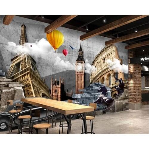 Custom 3D wallpaper retro nostalgic cement wall world architectural background wall painting