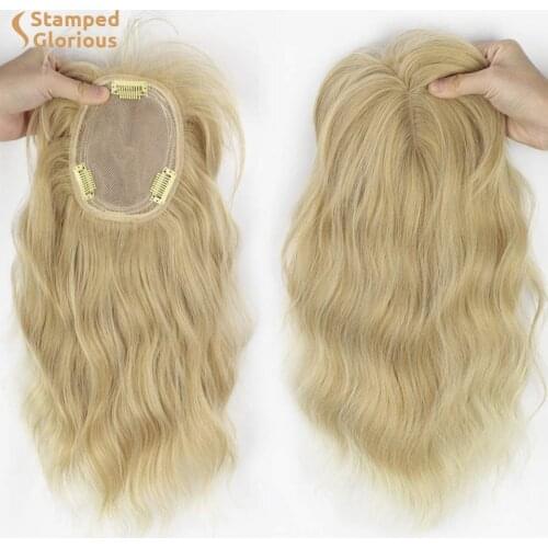 Lativ Synthetic Hairpieces with Bangs Clip in Hair Pieces Mix Blonde Water Wavy Hair Thinning Hair Heat Resistant