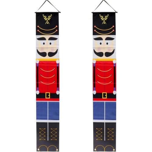 Merry Christmas Soldier Model Nutcracker Porch Banner Door Hanging Banner For Holiday Christmas Halloween Party Gift Home Decor