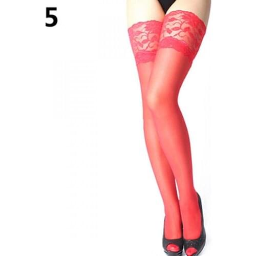 Sexy Women sheer lace stockings Solid Color Floral Lace Top Sheer Nightclub Thigh High Over Knee Socks